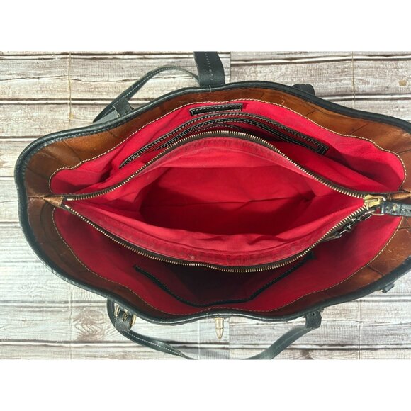 Dooney Bourke Dover Croc Embossed Leather Tote Bag Brown Black - Picture 3 of 10